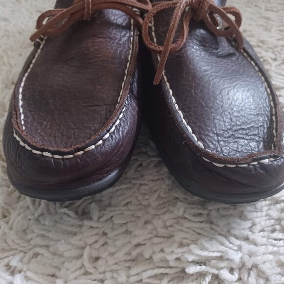 L.L. Bean Men’s Leather Handsewn Moc Shoes Brown Pebbled Driving Moc Sz 12 Wide - Picture 8 of 11